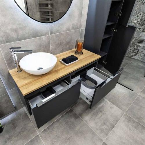 Mereo Mailo, koupelnová skříňka 61 cm, bílá, mat, černé madlo CN540SB