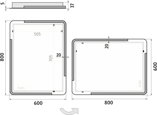 Nimco OBDELNÍKOVÁ - OBLÉ ROHY LED zrcadlo 600x800 ZP 15002