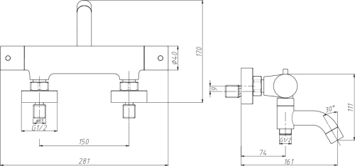 Mereo Termostatická nástěnná vanová baterie bez příslušenství CB90103TER