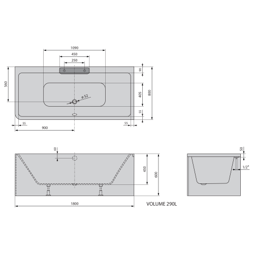 Polysan CASCATA R MONOLITH obdélníková vana 180x80x60cm, kaskáda černá 73836MR.102
