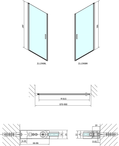 Polysan ZOOM LINE BLACK sprchové dveře 900mm, čiré sklo ZL1290B