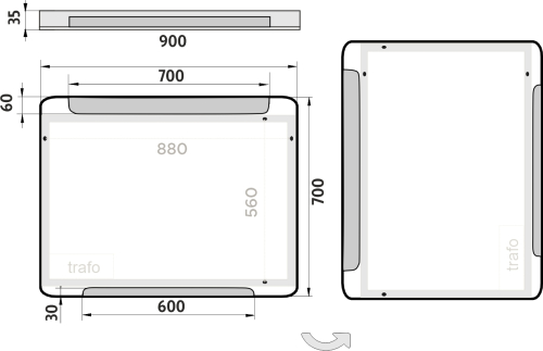 Nimco OBDELNÍKOVÁ - OBLÉ ROHY LED zrcadlo 900x700 ZP 22019
