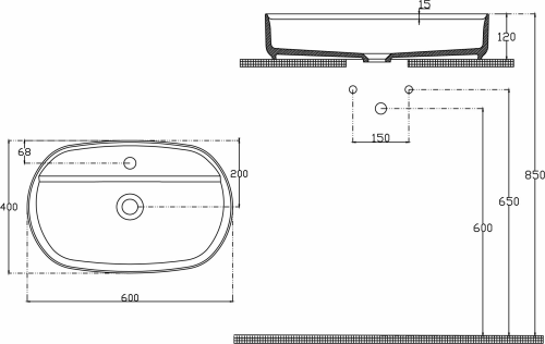 Isvea INFINITY OVAL keramické umyvadlo na desku, 60x40cm, antracit 10NF65060-2C