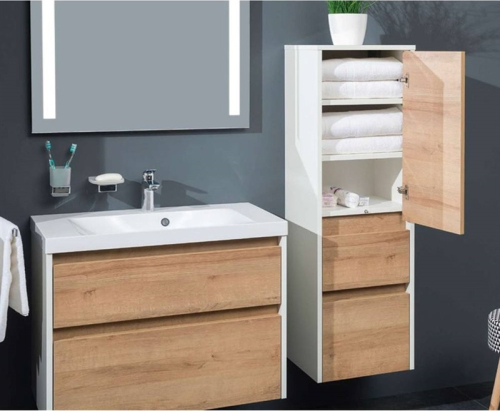 Mereo Opto, koupelnová skříňka 81 cm, bílá/dub Riviera CN931S