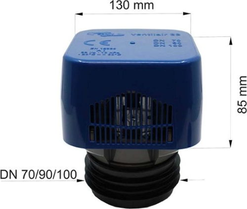Aliaxis Česká republika s.r.o. Přivzdušňovací ventil potrubí třídy Al Ventilair, DN 70/90/100, průt. vzduchu 33l/s PR7152C (11A22000099)