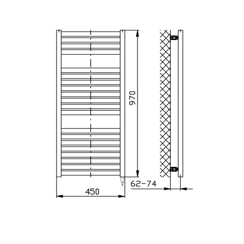 Aqualine TONDI-E elektrické otopné těleso rovné 450x970 mm, 300 W, černá mat DE456T