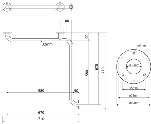 Sapho HANDICAP madlo do sprchy 670x670mm, nerez lesk XH544