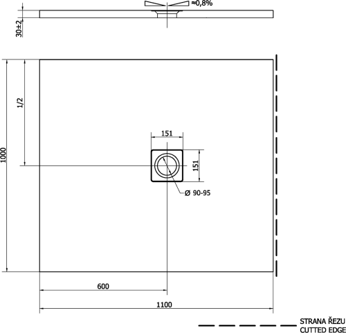 Polysan FLEXIA vanička z litého mramoru s možností úpravy rozměru, 110x100cm, bílá mat 72922MAT