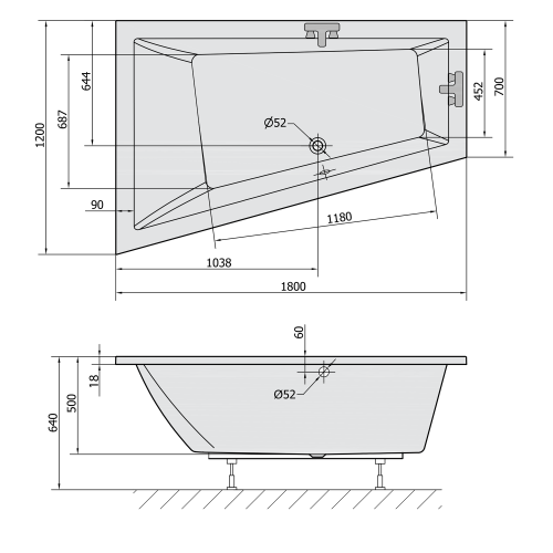 Polysan TRIANGL L SLIM asymetrická vana 180x120x50cm, bílá 19611S