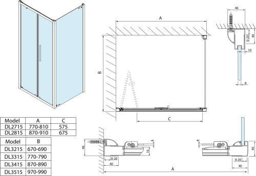 Polysan LUCIS LINE obdélníkový sprchový kout 900x800mm L/P varianta DL2815DL3315