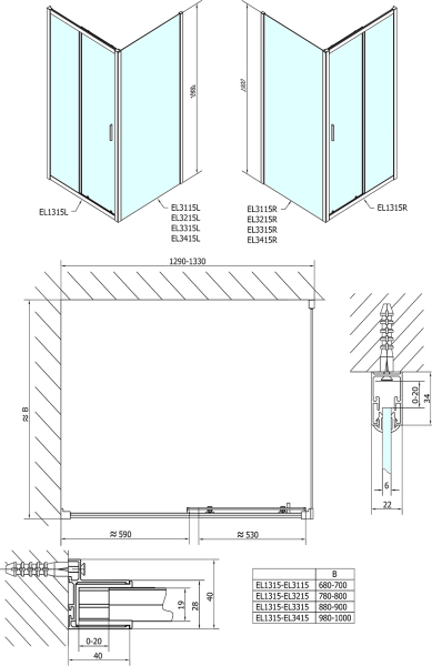 Polysan EASY obdélníkový sprchový kout 1300x1000mm, čiré sklo L/P varianta EL1315EL3415