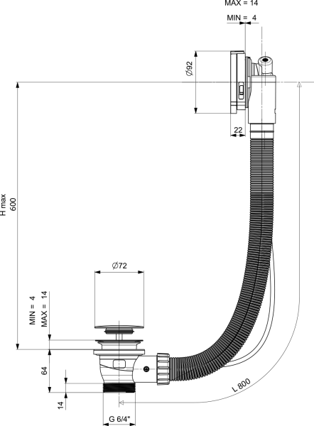 Polysan MARBLE vanová souprava s napouštěním, bovden, délka 800mm, černá mat 11052.21