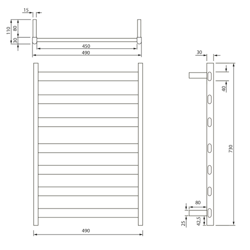 Sapho ELIAS elektrický sušák ručníků 490x730x110 mm, 105 W, černá mat EB550