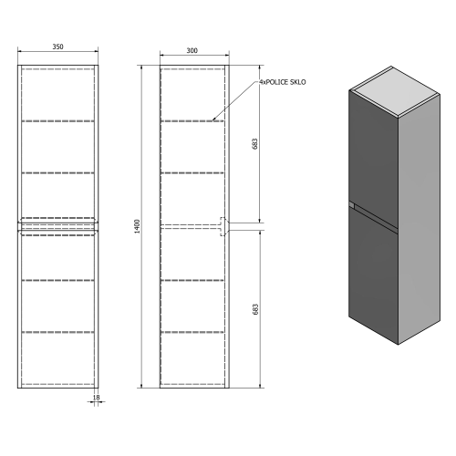 Sapho MORIAN vysoká skříňka 35x140x30cm, dub černý MR189