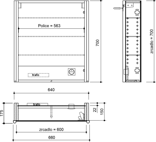 Sapho ALIX galerka s LED osvětlením 66x70x17, 5cm, levá/pravá, jilm bardini AX166-0013