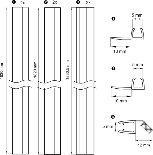 Mereo Sada těsnění pro CK35(4)1xxZ,H,N (posuvné dveře 2 ks, fixní sklo 2ks, mag. lišty 2 ks), sklo 5 mm CKND239Z