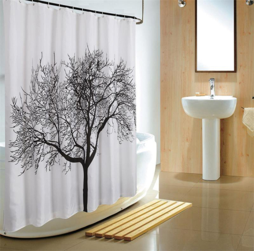 Aqualine Sprchový závěs 180x200cm, polyester, černá/bílá, strom ZP008