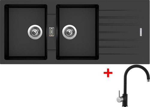Granitový dřez Sinks PERFECTO 1160 DUO Metalblack + Vitalia GR G17174