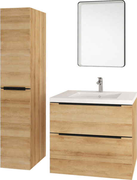 Mereo Mailo, koupelnová skříňka s umyvadlem z litého mramoru 121 cm, dub Riviera, černé madlo CN523MB