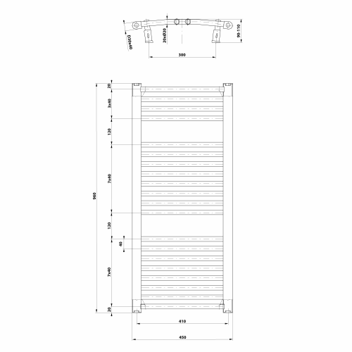 Aqualine ORBIT otopné těleso s bočním připojením 450x960 mm, bílá ILO94T