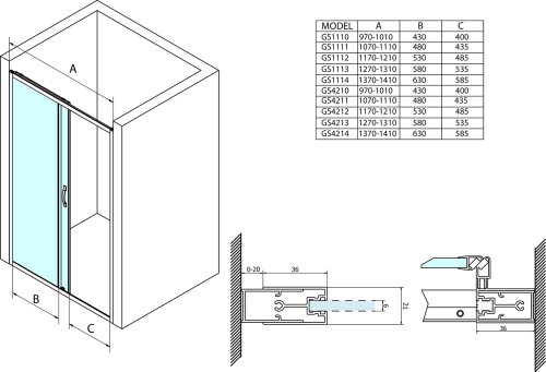 Gelco SIGMA SIMPLY sprchové dveře posuvné 1000 mm, sklo Brick GS4210