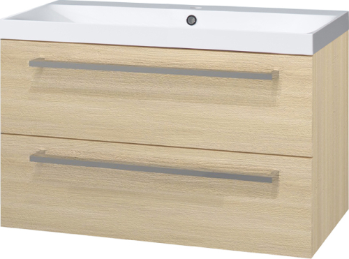 Mereo Bino, koupelnová skříňka s umyvadlem z litého mramoru 101 cm, dub Sand Barbera CN632M