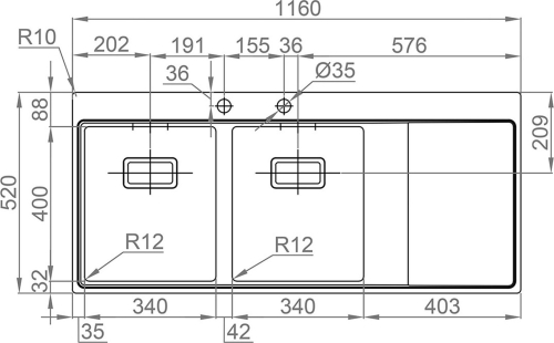 Nerezový dřez Sinks XERON 1160 DUO pravý 1,2mm RDXEK11652022P