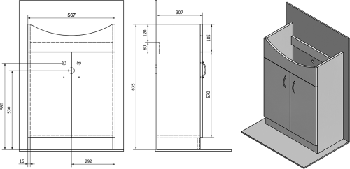 Aqualine SIMPLEX ECO 60 umyvadlová skříňka včetně umyvadla 58, 5x83, 5x30, 7cm SIME600