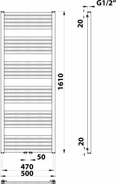 Bruckner GRUNT otopné těleso rovné 500x1610 mm, středové připojení, bílá 600.123.4