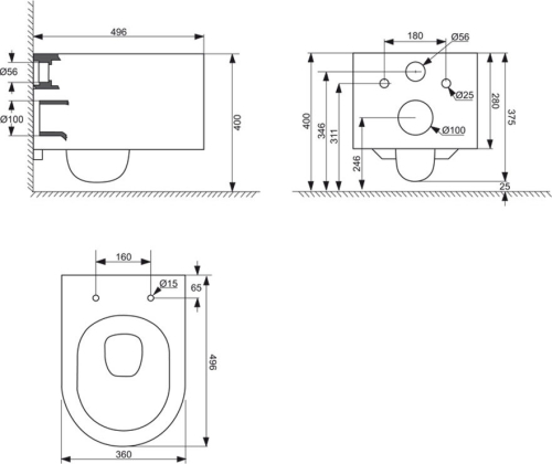 Mereo WC závěsné kapotované, RIMLESS, 495x360x370, keramické, vč. sedátka CSS113S VSD84S1