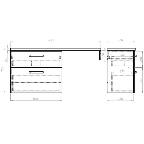Aqualine VEGA sestava koupelnového nábytku, š. 145 cm, bílá/dub platin VG083-02