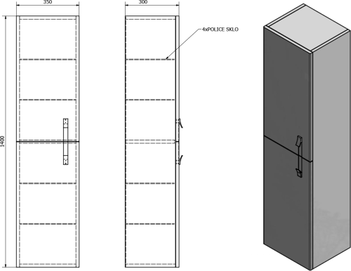 Sapho MITRA skříňka vysoká 35x140x30cm, bílá, L/P MT151