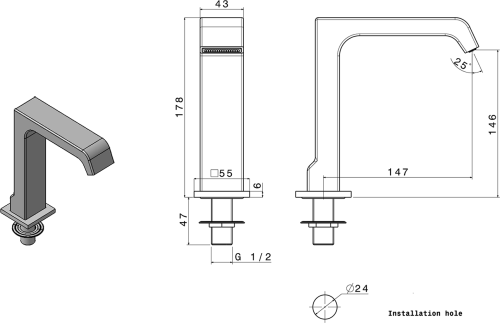 Sapho Výtoková hubice na okraj vany, šířka 43mm, kaskáda, chrom B02