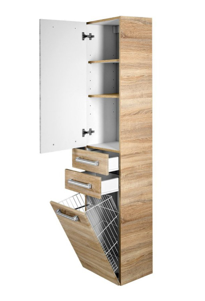 Aqualine VEGA skříňka vysoká s košem, 40x184x31cm, dub platin VG980