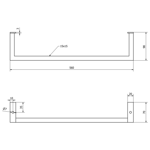 Sapho HANG držák ručníků pod umyvadlo 560x98mm, černá mat HG560