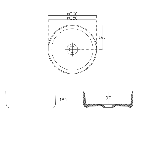 Isvea INFINITY ROUND keramické umyvadlo na desku, průměr 36cm, bílá 10NF65036