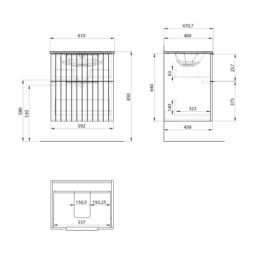 Sapho CIRASA umyvadlová skříňka 59, 2x64x46cm, bílá mat strip CR601-3131S