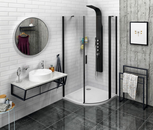 Polysan ZOOM BLACK čtvrtkruhová sprchová zástěna 900x900mm, čiré sklo, pravá ZL2615BR