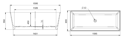 Gelco KVADRIE volně stojící vana 1590x650x550mm, litý mramor, bílá lesk GVKV1590