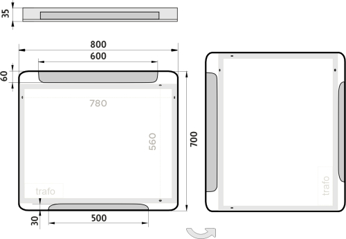 Nimco OBDELNÍKOVÁ - OBLÉ ROHY LED zrcadlo 800x700 ZP 22003