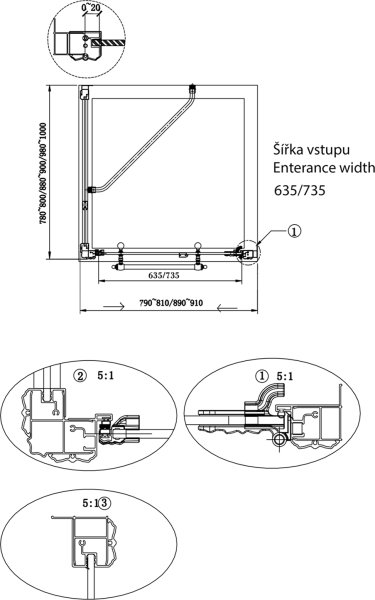 Gelco ANTIQUE obdélníkový sprchový kout, 900x1000 mm, L varianta GQ1290LCGQ5610C