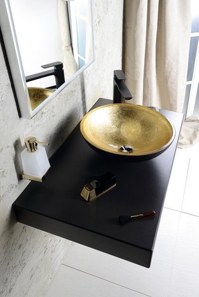 Sapho MURANO BLACK-GOLD skleněné umyvadlo na desku, průměr 40cm, černá/zlatá AL5318-77