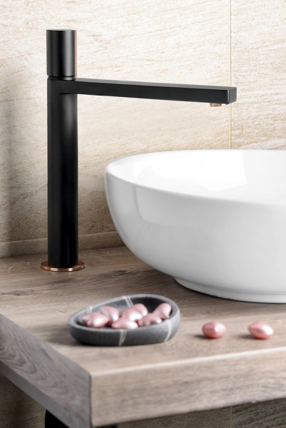 Sapho KAISA stojánková umyvadlová baterie vysoká, 235mm, černá/měď mat ZT091