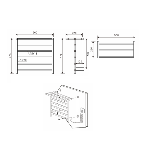 Sapho ELZOR elektrický sušák ručníků 500x470 mm, 60 W, černá mat EB510
