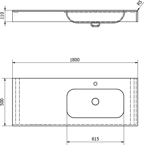 Sapho EMICO umyvadlo, Rockstone, 180x50cm, límec L, pravé, bílá mat EM180-B1R-L