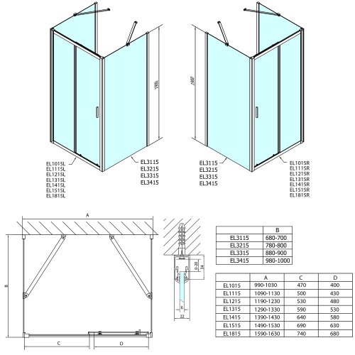Polysan EASY třístěnný sprchový kout 1600x900mm, L/P varianta, čiré sklo EL1815EL3315EL3315