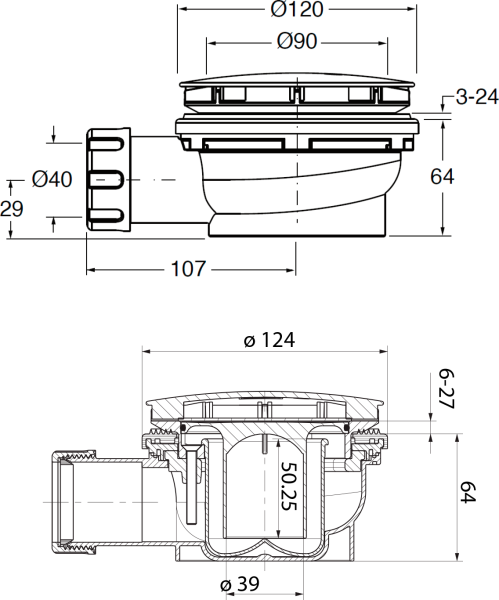 GSI Vaničkový sifon, průměr 90mm, DN40, nízký, keramická krytka bílá PILCSR11