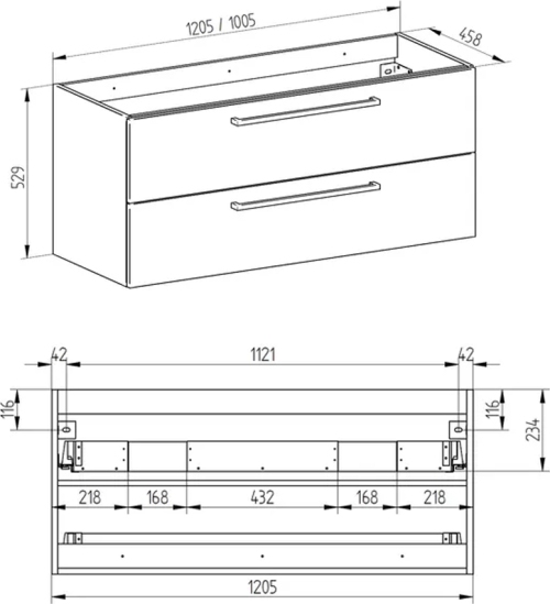 Mereo Bino, koupelnová skříňka s umyvadlem z litého mramoru 121 cm, bílá/dub CN673M