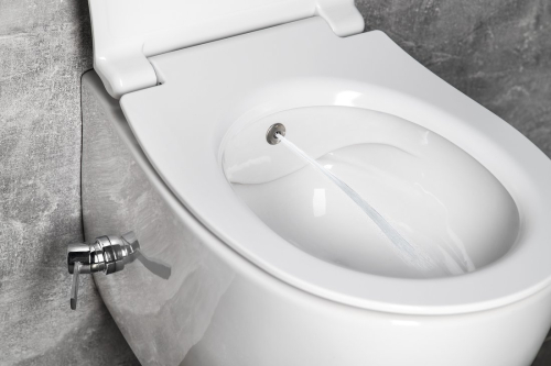 Isvea SENTIMENTI CLEANWASH závěsná WC mísa, integrovaný ventil a bidet. sprška, Rimless, 36x51cm, bílá 10ARS1010