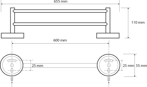 Sapho X-ROUND E dvojitý držák ručníků 600mm, chrom XR423